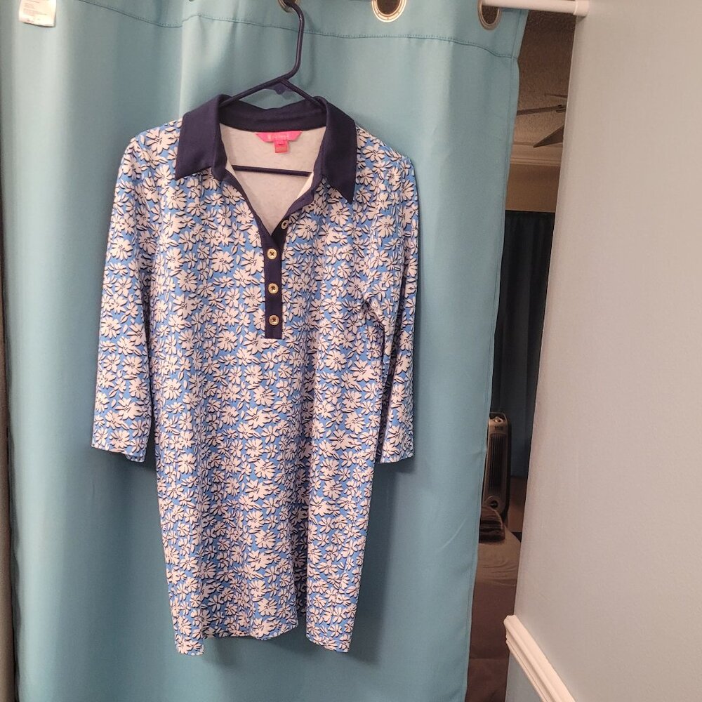 EUC Lilly Pulitzer Blue Floral Polo Shift Dress – Size XL